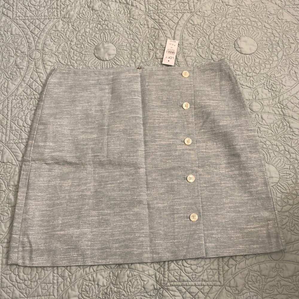 LOFT Tweed Skirt with Button Detail - Blue Shimmer
